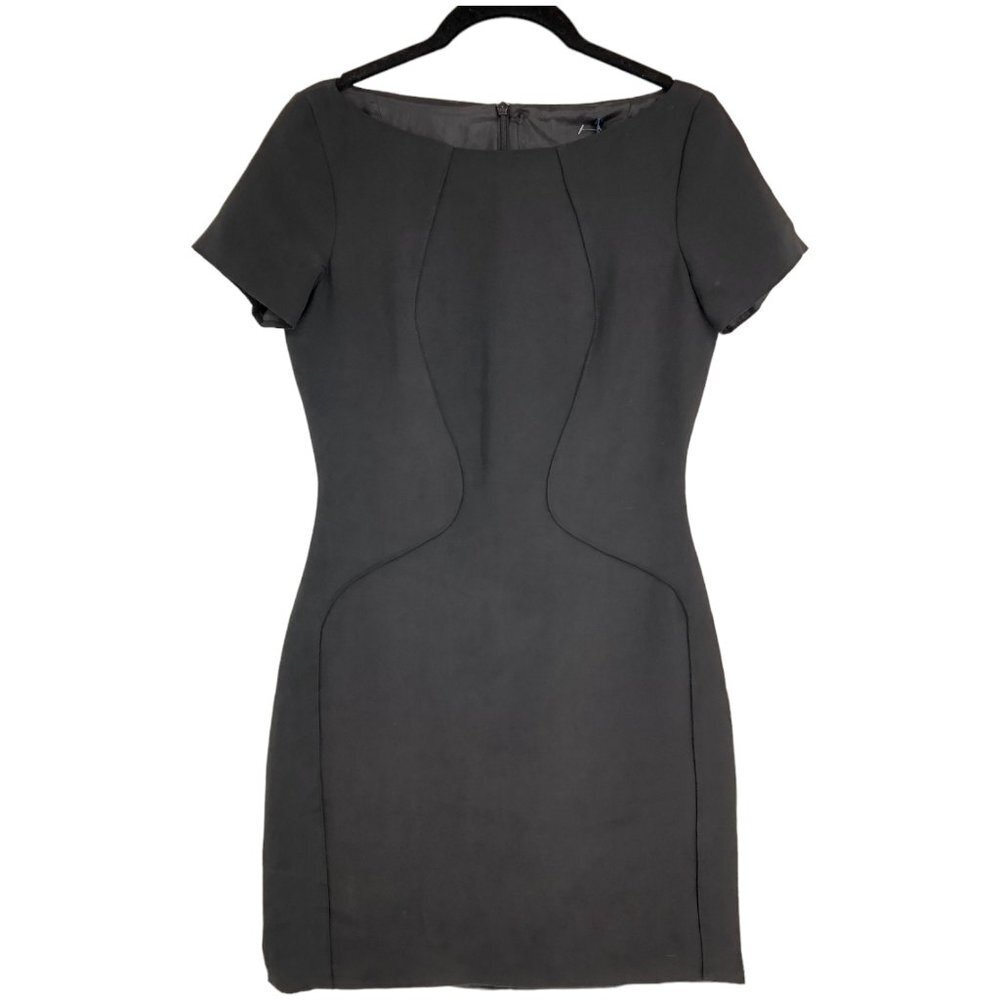 NWT Georgia Hardinge Black Short sleeve BoatNeck Cylinder Mini Dress Bodycon 6